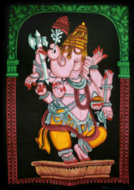 Indiase muurkleed wandkleed Ganesha dansend gekleurd dessin 2 - c.a.  80 x 110 cm