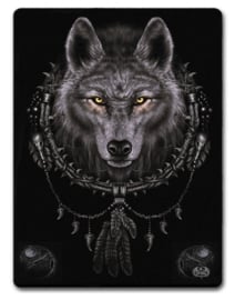 Spiral Direct - Wolf Dreams - fleece deken met dessin van een wolf in een droomvanger - 150 x 200 cm