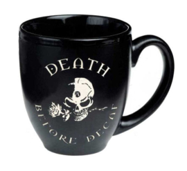 Alchemy of England - zwarte keramieke koffie mok - Death Before Decay - 10,5 cm hoog