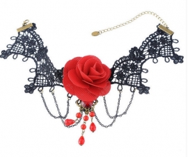 Rose of the Vampire - zwarte Gothic kanten choker