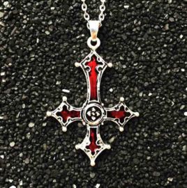 Rood omgekeerd Satanisch vampierenkruis ketting - 5 cm lang