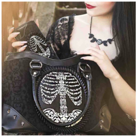 Banned Apparel - Ribcage Handbag - zwarte Gothic handtas met skelet dessin - 40 x 23 x 10 cm