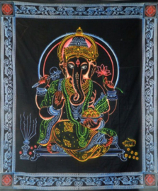 Indiase katoenen bedsprei wandkleed Ganesha zwart - 210 x 240