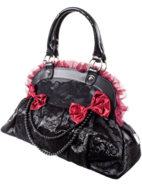 Banned Apparel - Reinvention bag - Gothic handtas rode kant en strikken - 40 x 23 x 10 cm