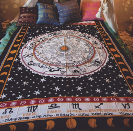 Bedsprei wandkleed tafelkleed vloerkleed strandlaken zodiac mandala 148 x 200 (wit)