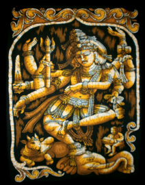 Indiase wandkleed muurkleed katoen dansend Shiva en Nandi mostard - c.a.  80 x 110 cm