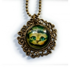 Glazen hanger Cheshire Cat met bronzen setting