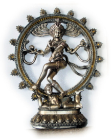 Shiva Nataraj dansend in ring van vuur zilverkleurig beeld 33 cm hoog