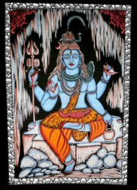 Indiase wandkleed muurkleed katoen zittend Shiva gekleurd - c.a.  80 x 110 cm