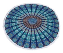 Ronde mandala doek bedsprei wandkleed tafelkleed vloerkleed blauw groen - 180 cm doorsnee