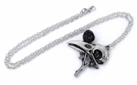 Alchemy Gothic ketting - Quietus Rose - ravenschedel met roos - 34 x 39 mm