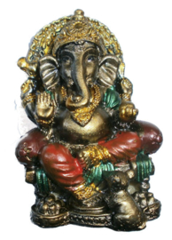 Bronskleurige Ganesha op troon met rat 7 cm hoog