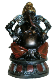 Ganesha op lotus donker metallische kleuren - 14 cm hoog