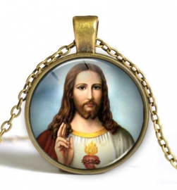 Glazen hanger met ketting Christus dessin 3