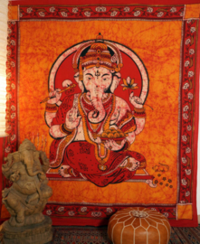 Bedsprei wandkleed batik Ganesha rood oranje - 200 x 250 cm