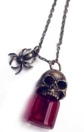 Vampierenketting met bronskleurige doodskop, spin en flesje nepbloed