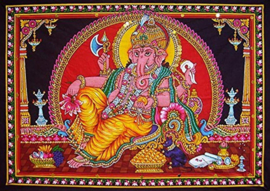 Muurkleed Ganesha Liggend rood achtergrond 108 x 80 cm