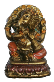 Bronskleurige Ganesha met fluit 7 cm hoog
