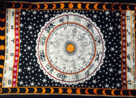 Bedsprei wandkleed tafelkleed vloerkleed strandlaken zodiac mandala 148 x 200 (wit)