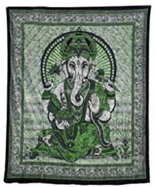 Bedsprei / wandkleed Ganesha groen 200 x 220 cm