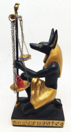 Anubis zwart goud knielend met weegschaal polystone 20 cm hoog