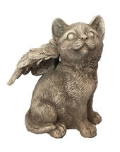 Grafsteen beeld kat met engelenvleugels 14 cm hoog