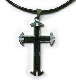 Zwart chirurgisch stalen kruis met gebed 5 cm lang
