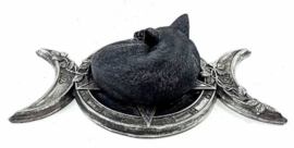 Alchemy The Vault - Witches Familiar - Wicca decoratie - Kat in drievoudige maan met roos - 20.5 cm breed
