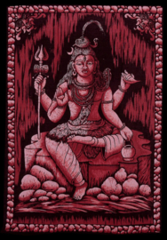 Indiase wandkleed muurkleed katoen Shiva driekleurig zwart wit rood - c.a.  80 x 110 cm