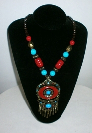 Tibetaanse ketting turquoise bloem dessin 1