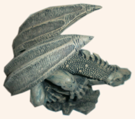 Grijze polystone draak met vleugels - 15 cm hoog - dessin 2