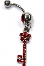 Navelpiercing strass sleutel rood - 5 cm lang