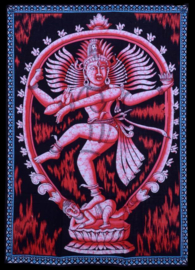 Indiase wandkleed muurkleed katoen dansend Shiva rood - c.a.  80 x 110 cm