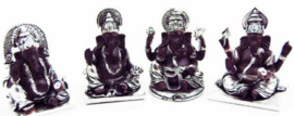 Zittende Ganesha Beelden Zilver Bruin - zet van 4 - 5.5 X 4 X 6 cm