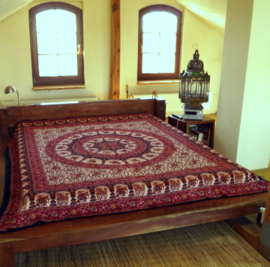 Indiase katoenen bedsprei wandkleed grandfoulard olifanten mandala burgundy bruin - 210 x 230 cms