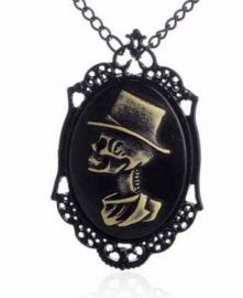 Gothic horror steampunk camee ketting doodskop met hoed