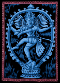 Indiase wandkleed muurkleed katoen dansend Shiva blauw - c.a.  80 x 110 cm