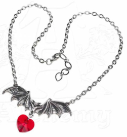 Alchemy Gothic nekketting - Vampire Love Heart - vleermuis met rood hart kristaal