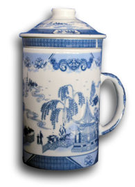 Driedelige porseleinen theemok - 14 x 7 cm - Willow Pattern 2