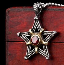 Pentagram / pentacel met rood steen ketting 316 titanium staal - 2.3 x 4 cm