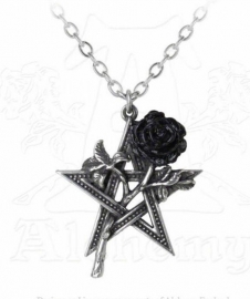 Alchemy Gothic ketting - Ruah Vered - pentagram met zwarte roos