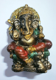 Bronskleurige Ganesha op troon met rat 7 cm hoog