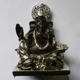 Zittende Ganesha Beelden Zilver Bruin - zet van 4 - 5.5 X 4 X 6 cm