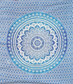 Bedsprei, wandkleed, grand foulard Bloem Mandala Blauw Turquoise - 210 x 220 cm