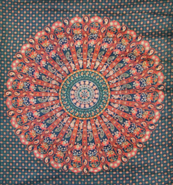 Bedsprei wandkleed grand foulard Olifanten Mandala Oranje groen - 220 x 240 cm