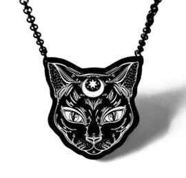 Curiology nekketting Zwarte Kat - Gothic Wicca Occult Egyptisch Bastet Maanteken - 6 cm doorsnee