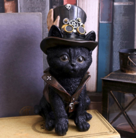 Cogsmith's Cat - steampunk kat in hoge hoed - 18.5 cm
