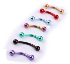 Stalen wenkbrauw banana piercings diverse kleuren