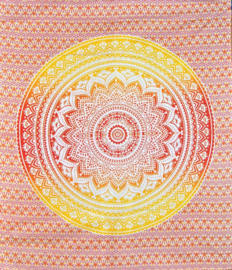 Bedsprei, wandkleed, grand foulard Bloem Mandala Oranje Geel - 210 x 220 cm