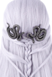 Restyle paar haarclipjes zilveren slangen - Satanische haar sieraden